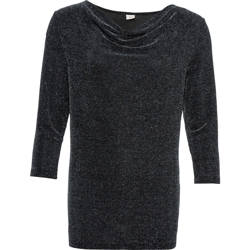 BODYFLIRT Bonprix - T-shirt lurex noir manches 3/4 pour femme
