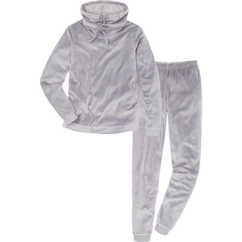 bpc selection Bonprix - Pyjama en velours ras gris manches longues pour femme