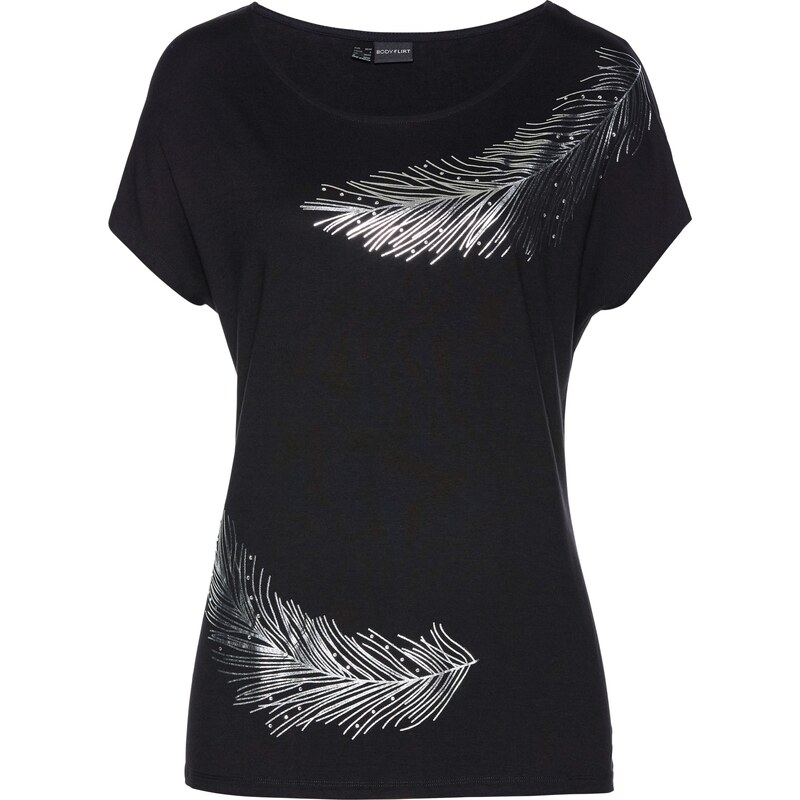 bpc selection premium Bonprix - T-shirt avec cristaux Swarovski noir manches mi-longues pour femme