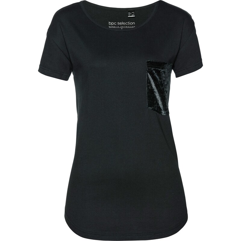 bpc selection Bonprix - T-shirt avec poche en velours noir manches courtes pour femme