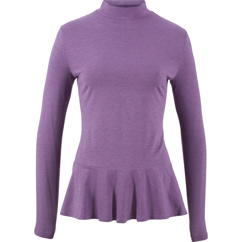 bpc bonprix collection Bonprix - T-shirt douillet à volants, manches longues violet pour femme