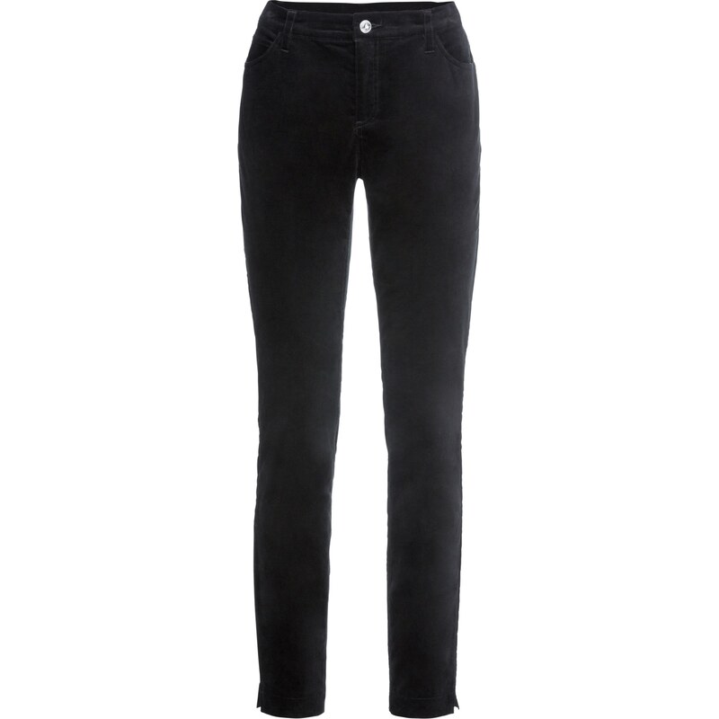 BODYFLIRT Bonprix - Pantalon en velours avec fente noir pour femme