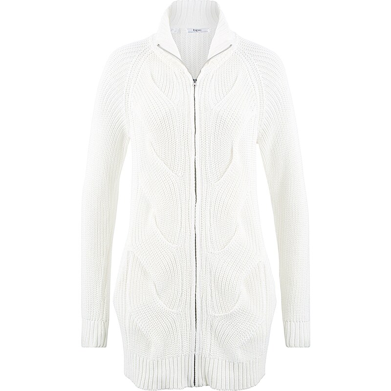 bpc bonprix collection Bonprix - Gilet en maille zippé à motif torsadé blanc manches longues pour femme