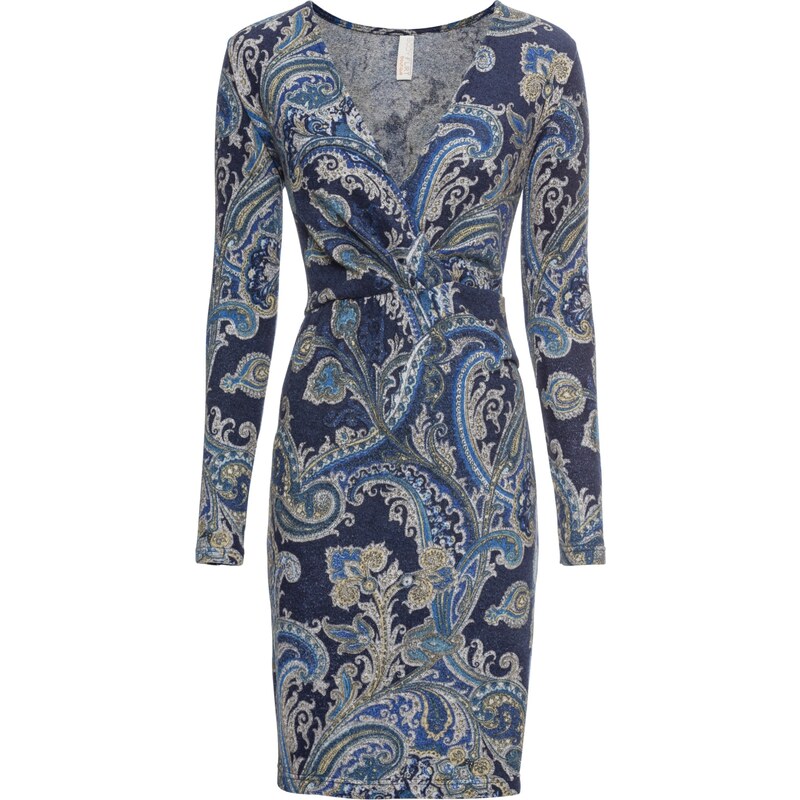 BODYFLIRT boutique Bonprix - robe d'été Robe portefeuille à motif paisley bleu manches longues pour femme