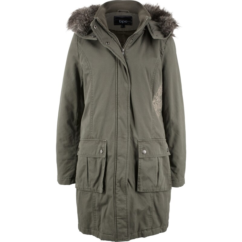 bpc bonprix collection Bonprix - Manteau en coton avec broderie vert manches longues pour femme