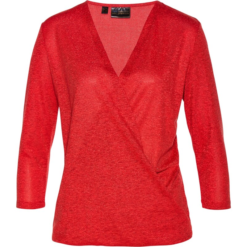 bpc selection premium Bonprix - T-shirt cache-cœur rouge manches 3/4 pour femme