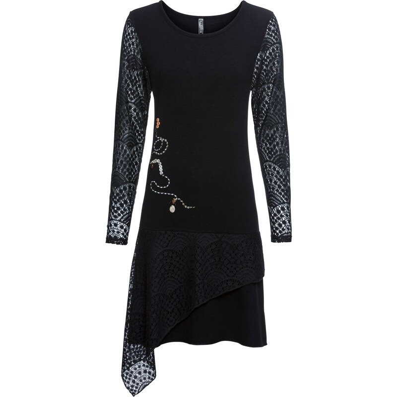RAINBOW Bonprix - robe d'été Robe en maille à volants noir manches longues pour femme