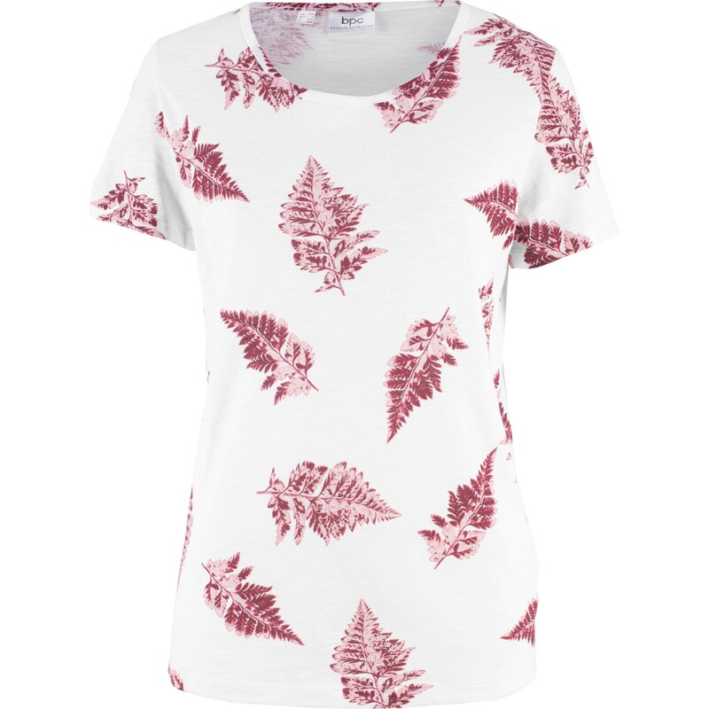 bpc bonprix collection Bonprix - T-shirt manches courtes en fil flammé de coton à imprimé blanc pour femme