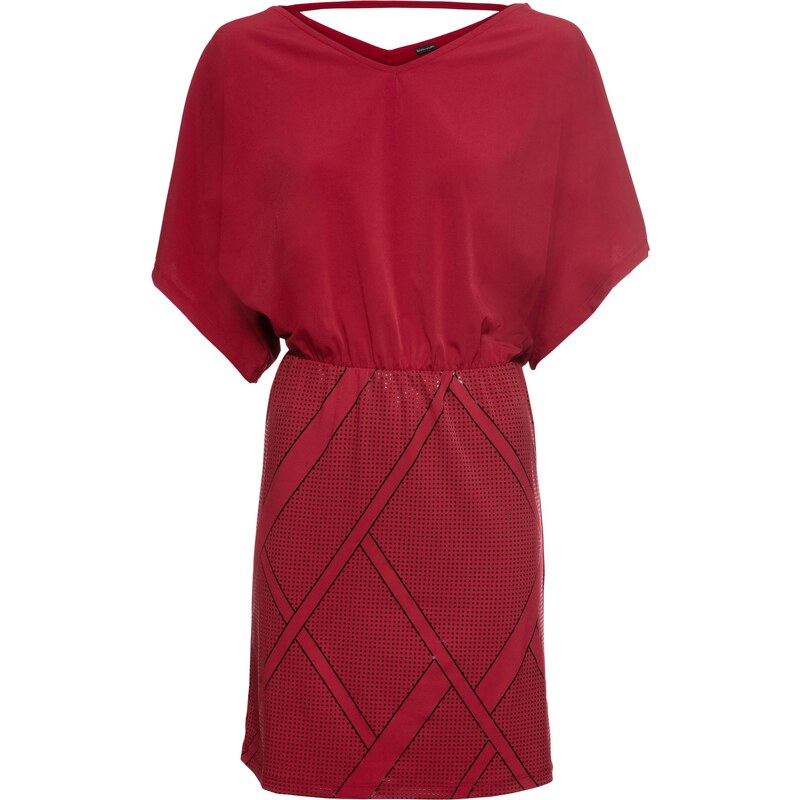 BODYFLIRT Bonprix - robe d'été Robe à imprimé feuille métallisée rouge mancherons pour femme