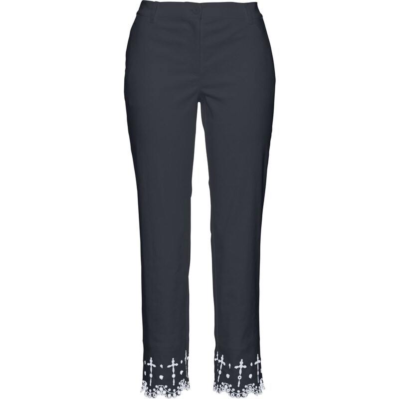 bpc selection Bonprix - Pantalon extensible 7/8 avec broderie noir pour femme