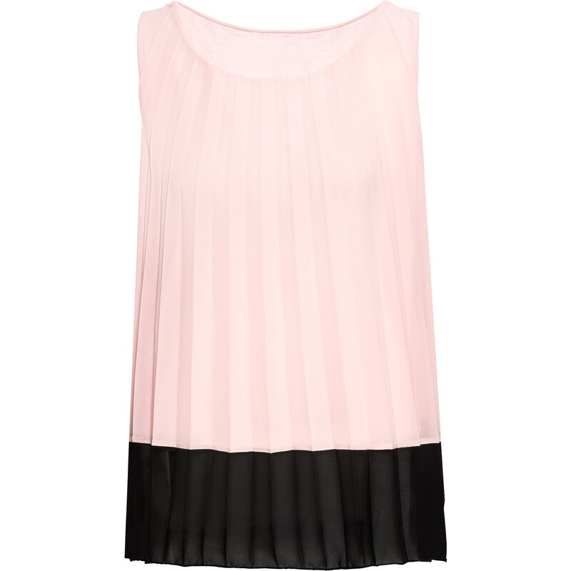 BODYFLIRT Bonprix - Top blouse avec plissé rose sans manches pour femme