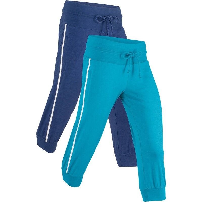 bpc bonprix collection Bonprix - Lot de 2 pantalons de sport extensibles 3/4, niveau 1 bleu pour femme