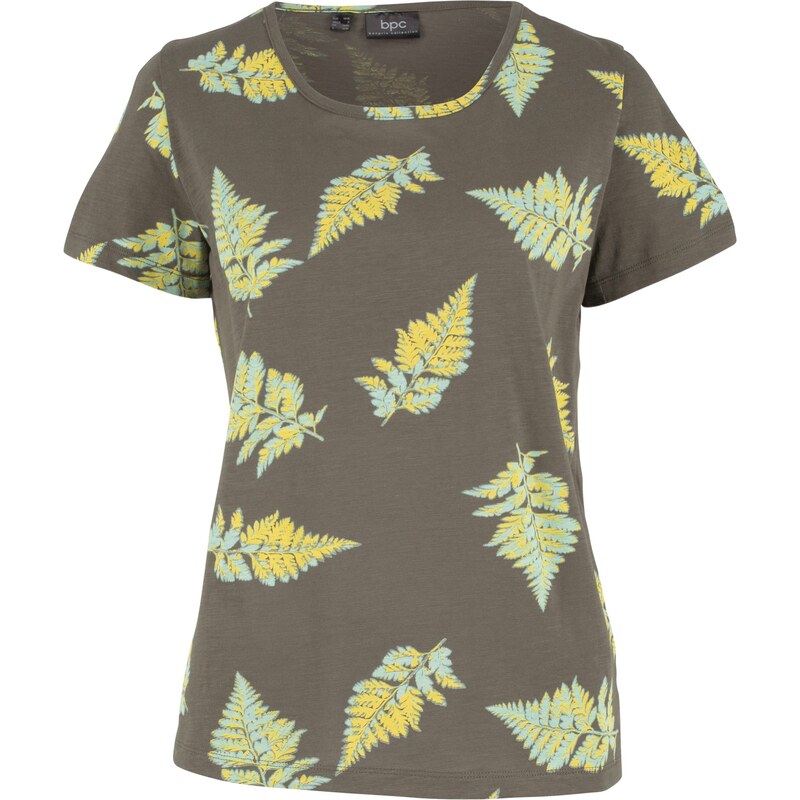 bpc bonprix collection Bonprix - T-shirt manches courtes en fil flammé de coton à imprimé vert pour femme