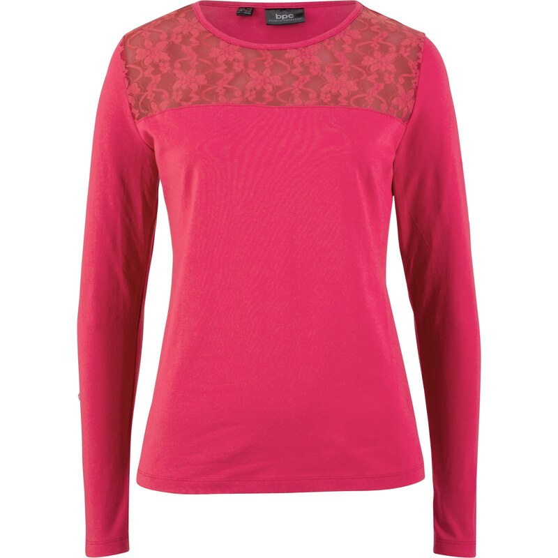 bpc bonprix collection Bonprix - T-shirt manches longues à empiècement dentelle rouge pour femme