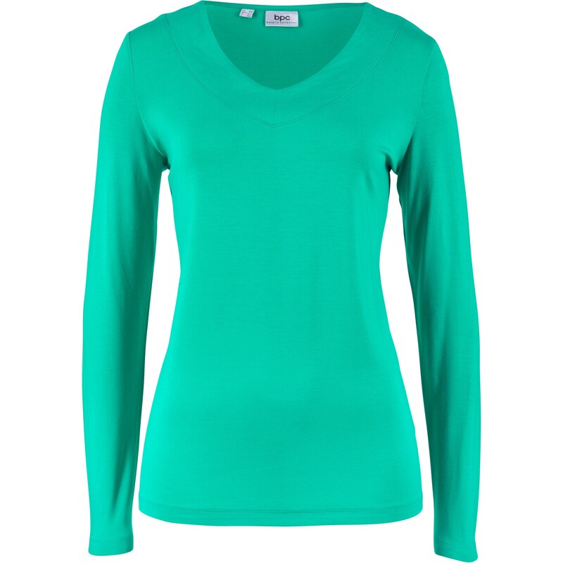 bpc bonprix collection Bonprix - T-shirt col V, manches longues vert pour femme