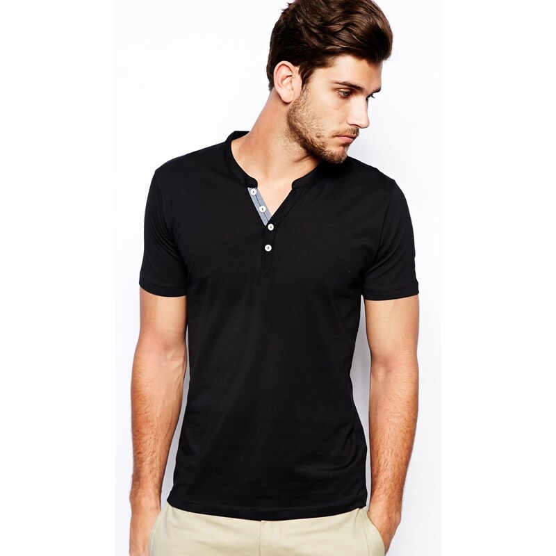 Selected Homme - T-shirt grand-père en coton pima - Noir