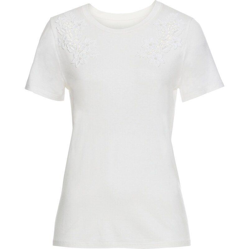 BODYFLIRT Bonprix - T-shirt avec broderie blanc manches courtes pour femme