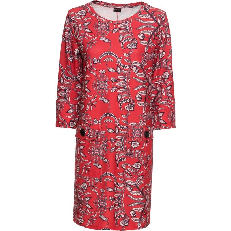 BODYFLIRT Bonprix - robe d'été Robe avec poches et boutons rouge manches 3/4 pour femme