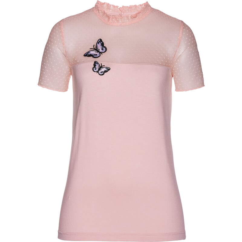 bpc selection Bonprix - T-shirt à dentelle rose manches courtes pour femme