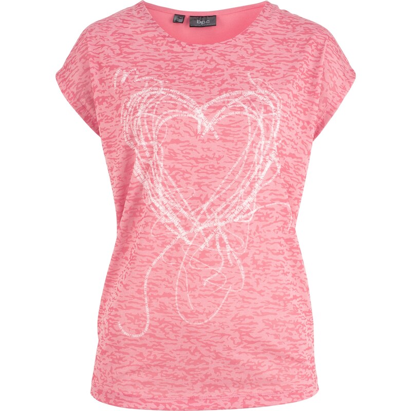 bpc bonprix collection Bonprix - T-shirt à imprimé cœur rose manches courtes pour femme