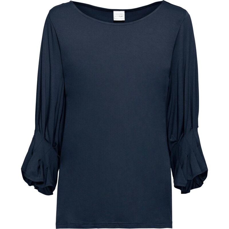 BODYFLIRT Bonprix - T-shirt bleu manches 3/4 pour femme