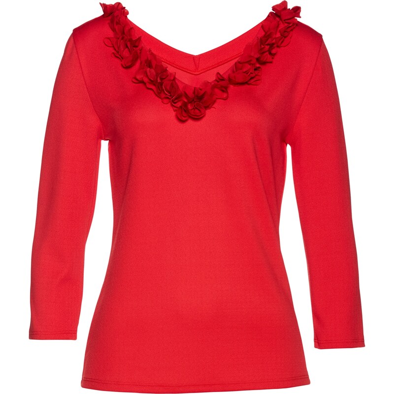 bpc selection premium Bonprix - T-shirt à fleurs en chiffon rouge manches 3/4 pour femme