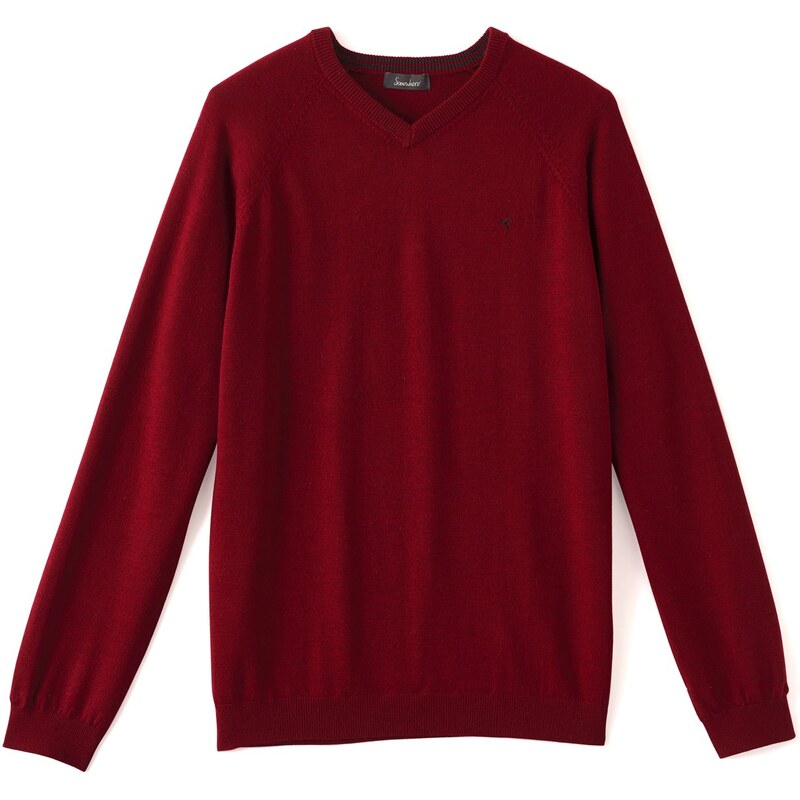 Pull Homme Laine Mérinos Col V Somewhere, Couleur Grenat Chine