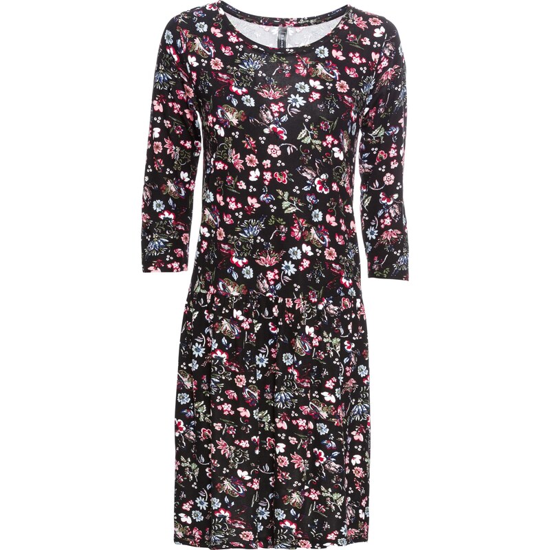 RAINBOW Bonprix - robe d'été Robe à imprimé floral noir manches 3/4 pour femme