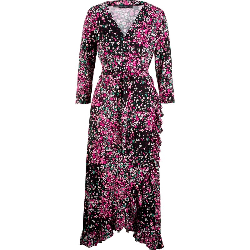 bpc bonprix collection Bonprix - robe d'été Robe portefeuille à base asymétrique noir manches 3/4 pour femme