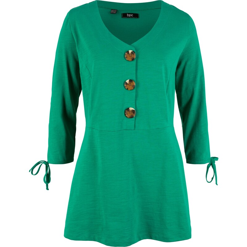 bpc bonprix collection Bonprix - T-shirt jersey avec patte de boutonnage et détail nœud en bas de manches vert pour femme