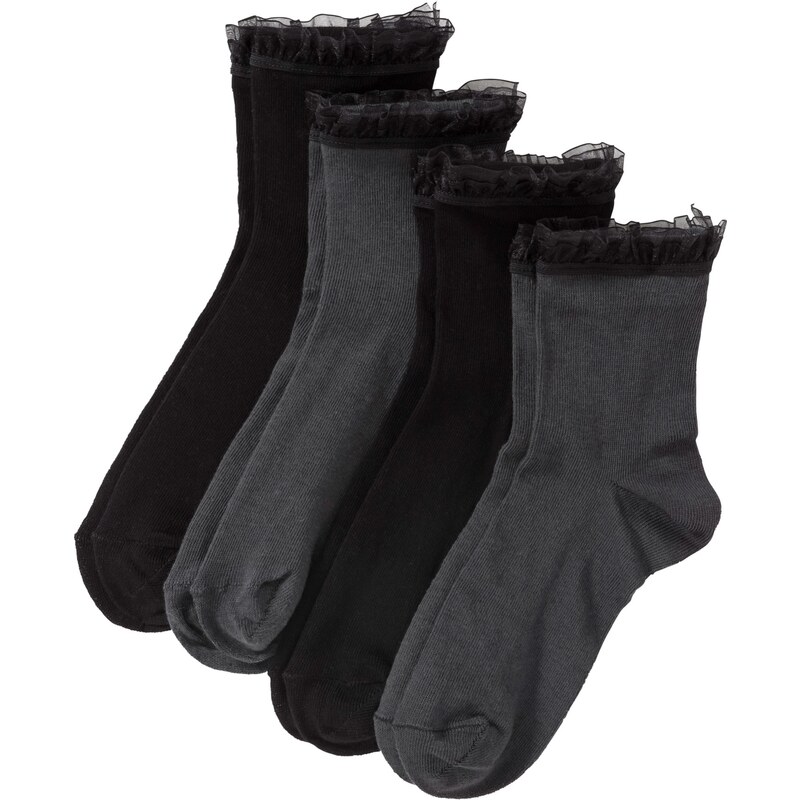bpc bonprix collection Bonprix - Lot de 4 paires de chaussettes à bordure ruchée gris pour femme