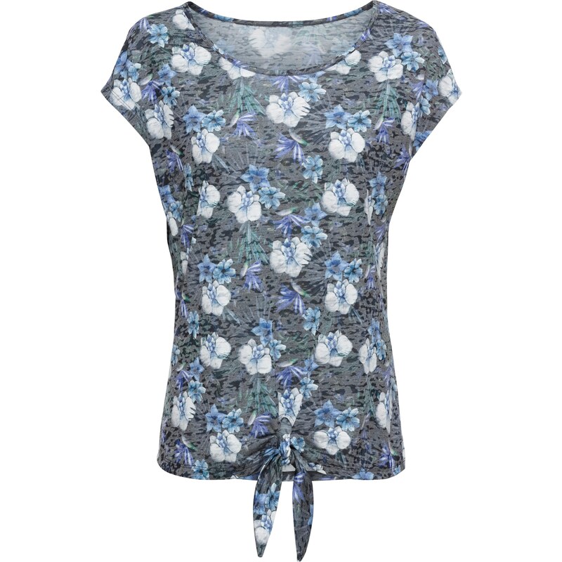 BODYFLIRT Bonprix - T-shirt noué bleu manches courtes pour femme