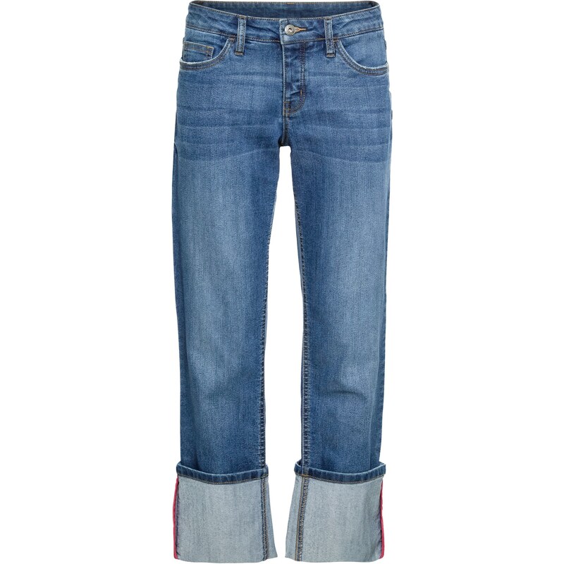 RAINBOW Bonprix - Jean avec bas de jambes retroussés bleu pour femme