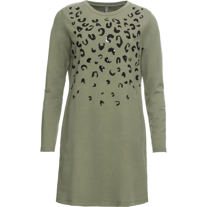RAINBOW Bonprix - robe d'été Robe sweat à imprimé léopard vert manches longues pour femme