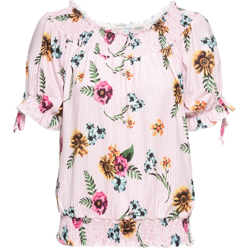 RAINBOW Bonprix - T-shirt à encolure Carmen rose manches courtes pour femme
