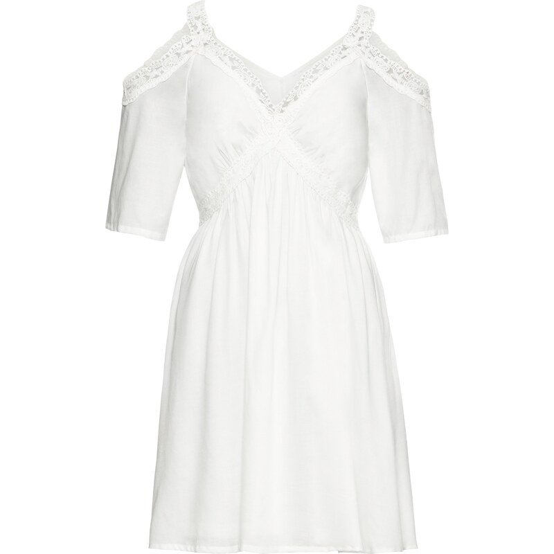 BODYFLIRT Bonprix - robe d'été Robe estivale à découpes et dentelle blanc manches mi-longues pour femme