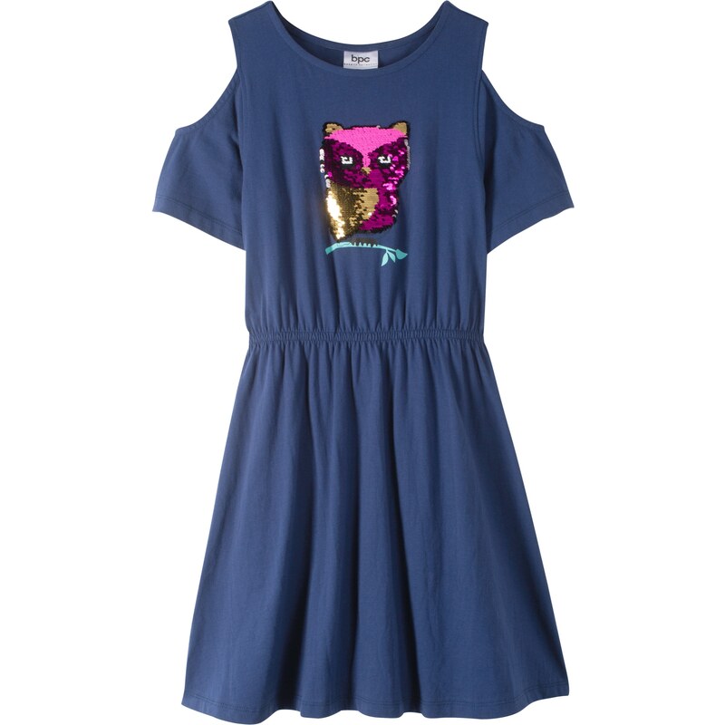 bpc bonprix collection Bonprix - robe d'été Robe à épaules dénudées avec paillettes réversibles bleu manches courtes pour enfant 92-182