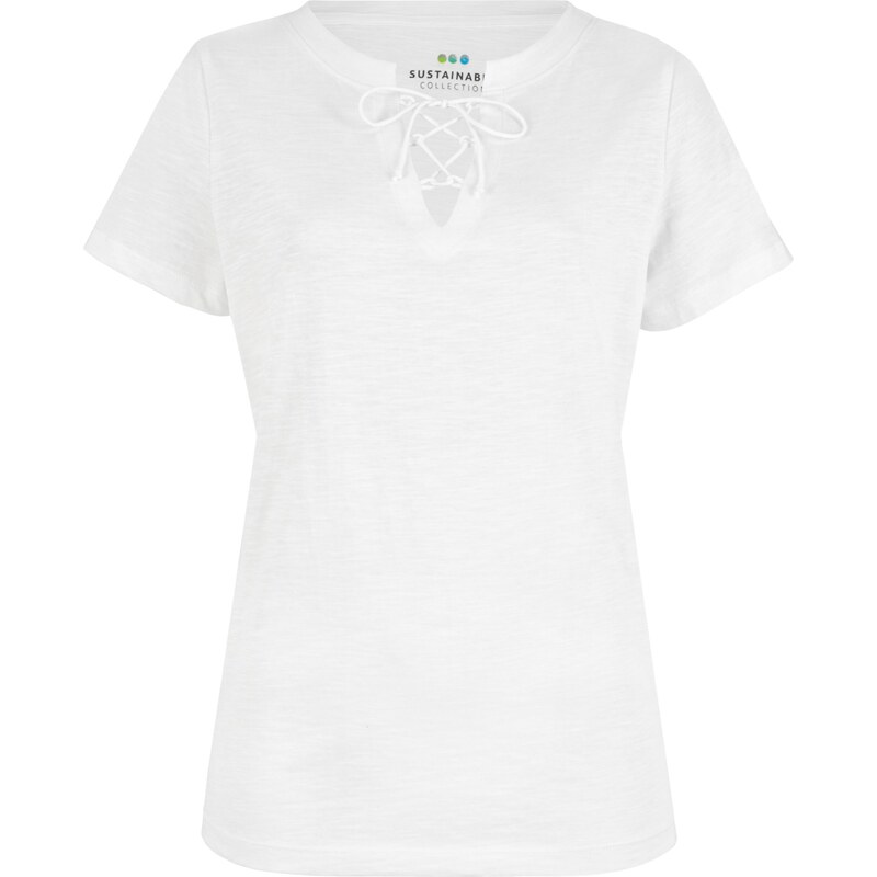 bpc bonprix collection Bonprix - T-shirt lacé éco-responsable en coton bio blanc manches courtes pour femme