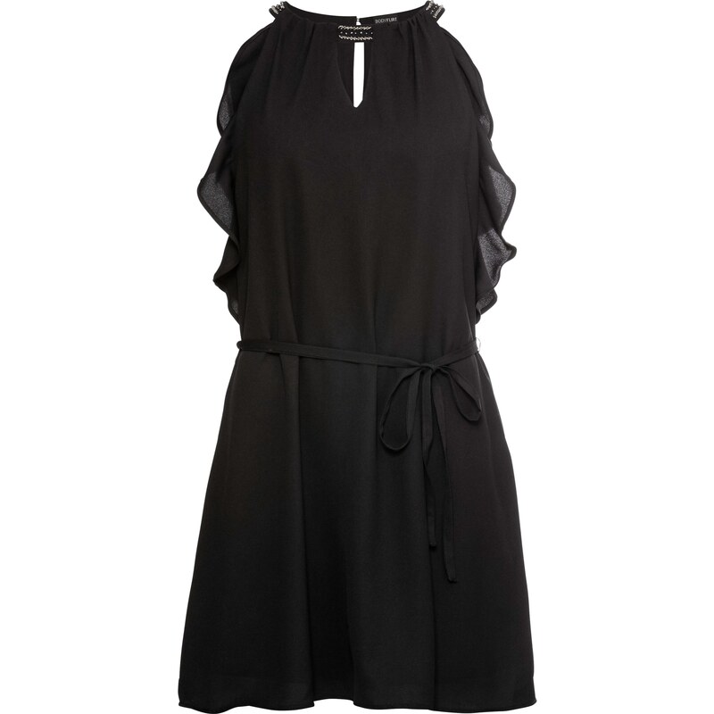 BODYFLIRT Bonprix - robe d'été Robe en chiffon à volant noir sans manches pour femme