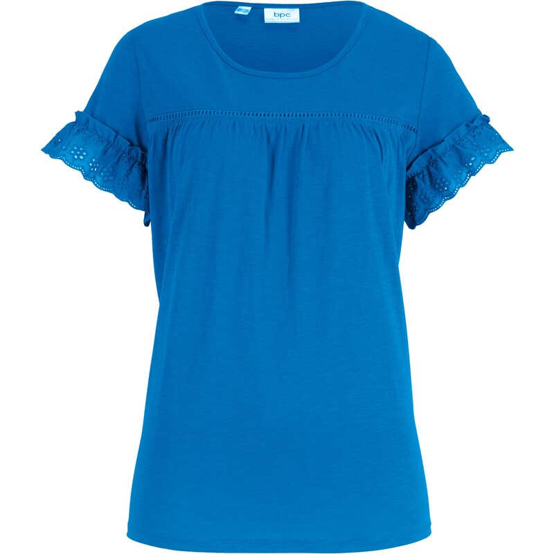 bpc bonprix collection Bonprix - T-shirt à broderie ajourée bleu manches courtes pour femme