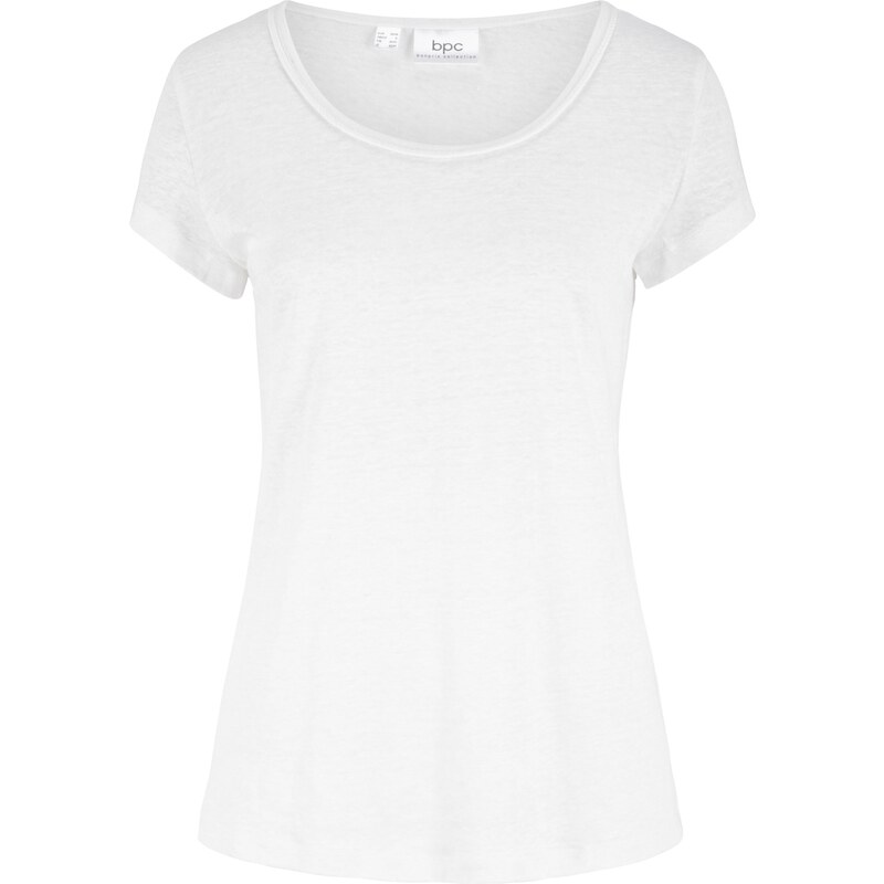 bpc bonprix collection Bonprix - T-shirt en lin avec détail décolleté blanc manches courtes pour femme