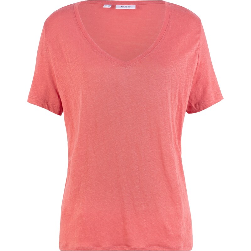 bpc bonprix collection Bonprix - T-shirt décontracté en 100% lin rose manches courtes pour femme