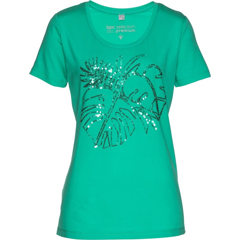 bpc selection premium Bonprix - T-shirt à paillettes vert manches courtes pour femme