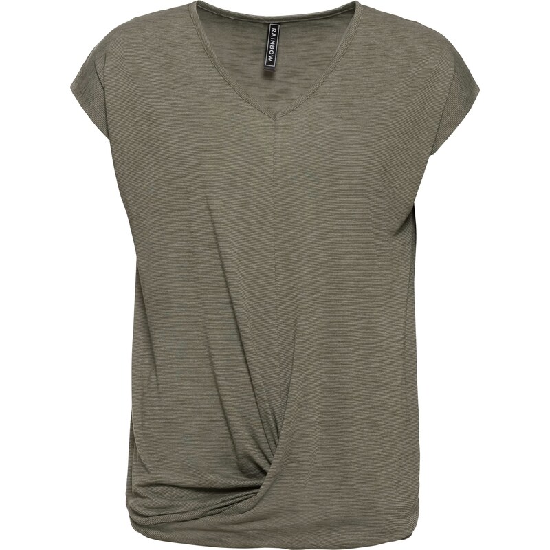 RAINBOW Bonprix - T-shirt avec effet noué vert manches courtes pour femme