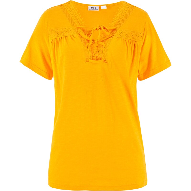 Bonprix - T-shirt manches amples à empiècement dentelle jaune pour femme