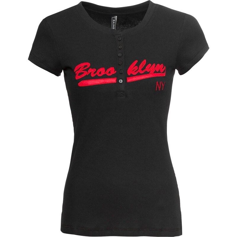 RAINBOW Bonprix - T-shirt à patte de boutonnage noir mancherons pour femme