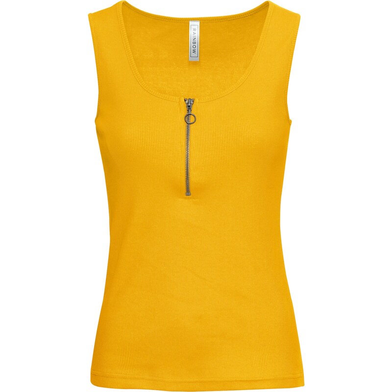 RAINBOW Bonprix - Top côtelé jaune sans manches pour femme