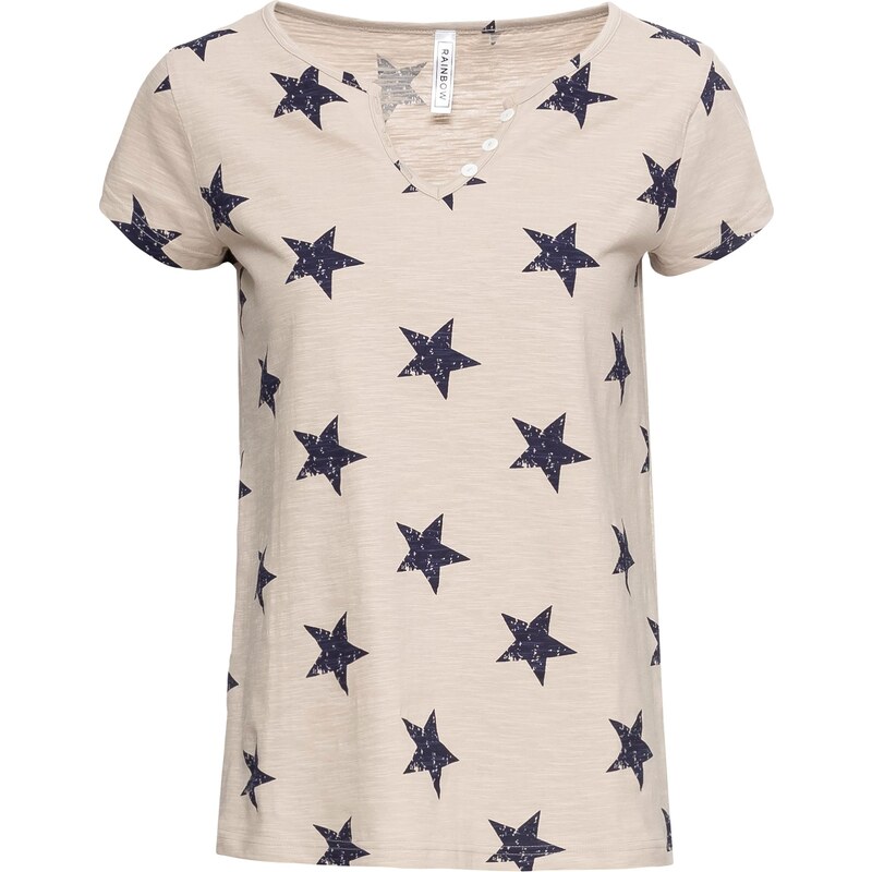 RAINBOW Bonprix - T-shirt avec étoiles beige manches courtes pour femme