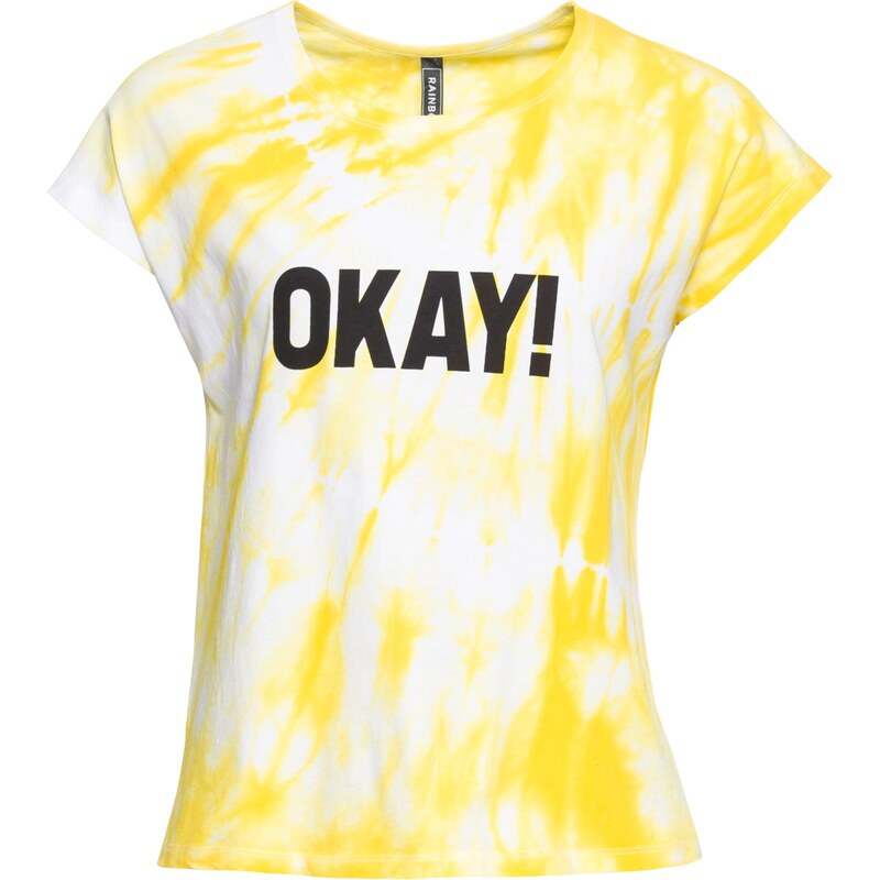 RAINBOW Bonprix - T-shirt batik jaune manches courtes pour femme