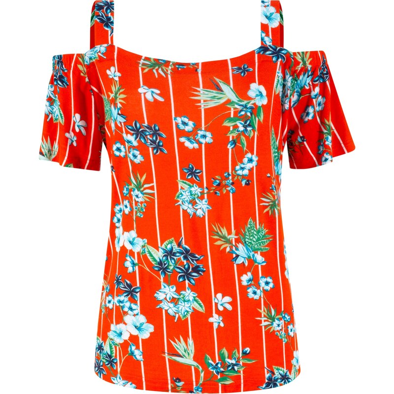 bpc bonprix collection Bonprix - T-shirt style Carmen à larges bretelles orange manches courtes pour femme